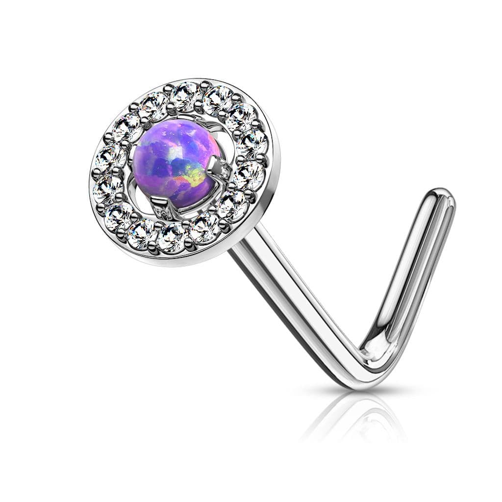 S4U Zahnutý piercing do nosu - fialový opál - N0092-A - náhled 1