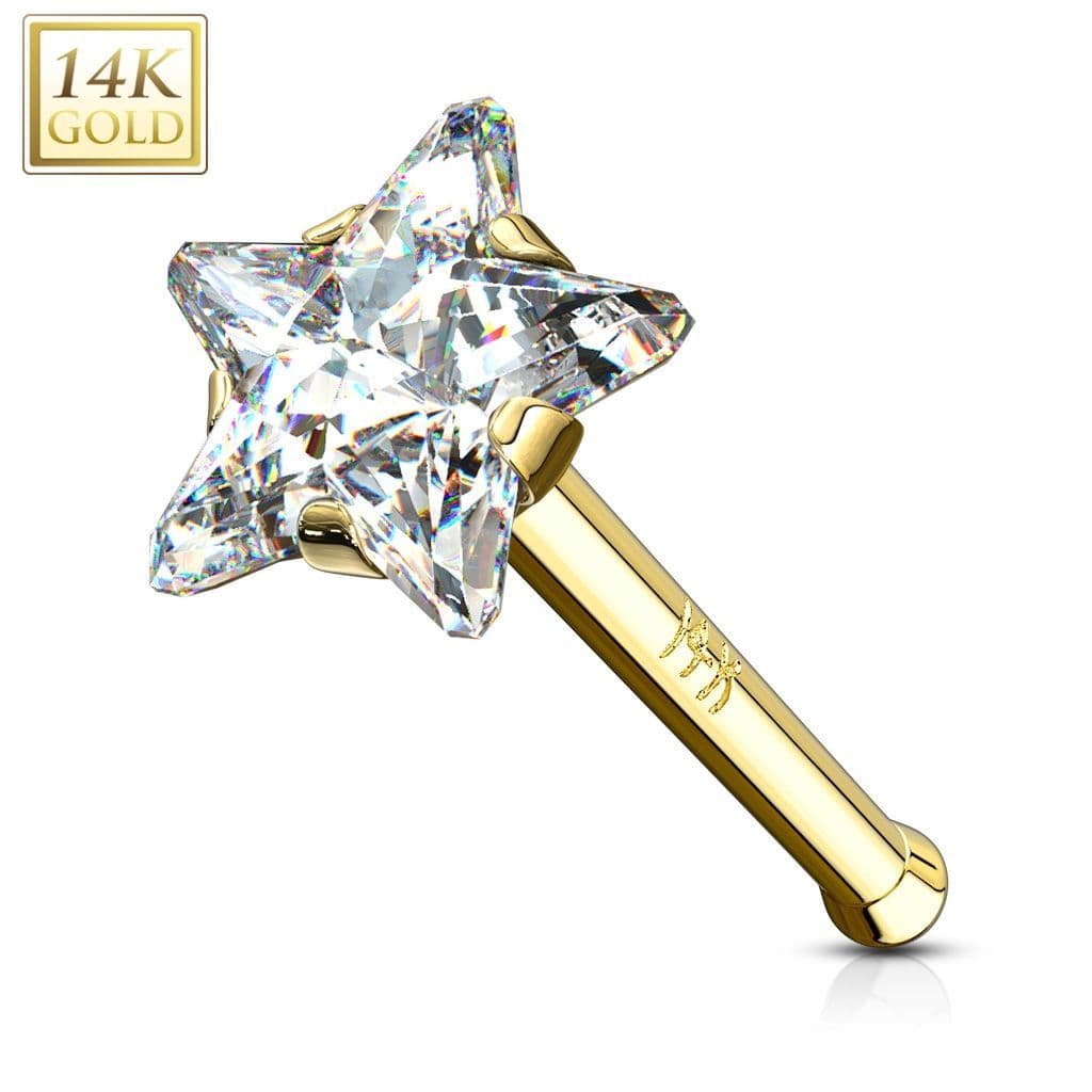 Zlatý piercing do nosu - hvězda, barva čirá, Au 585/1000 - ZL01121C-YG