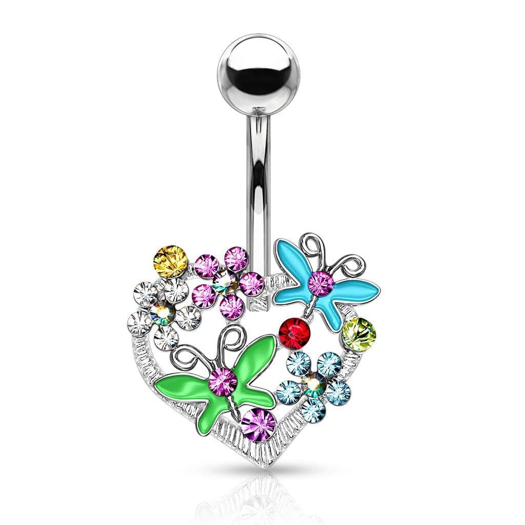 Piercing do pupíku - srdce zdobené motýlky - náhled 1