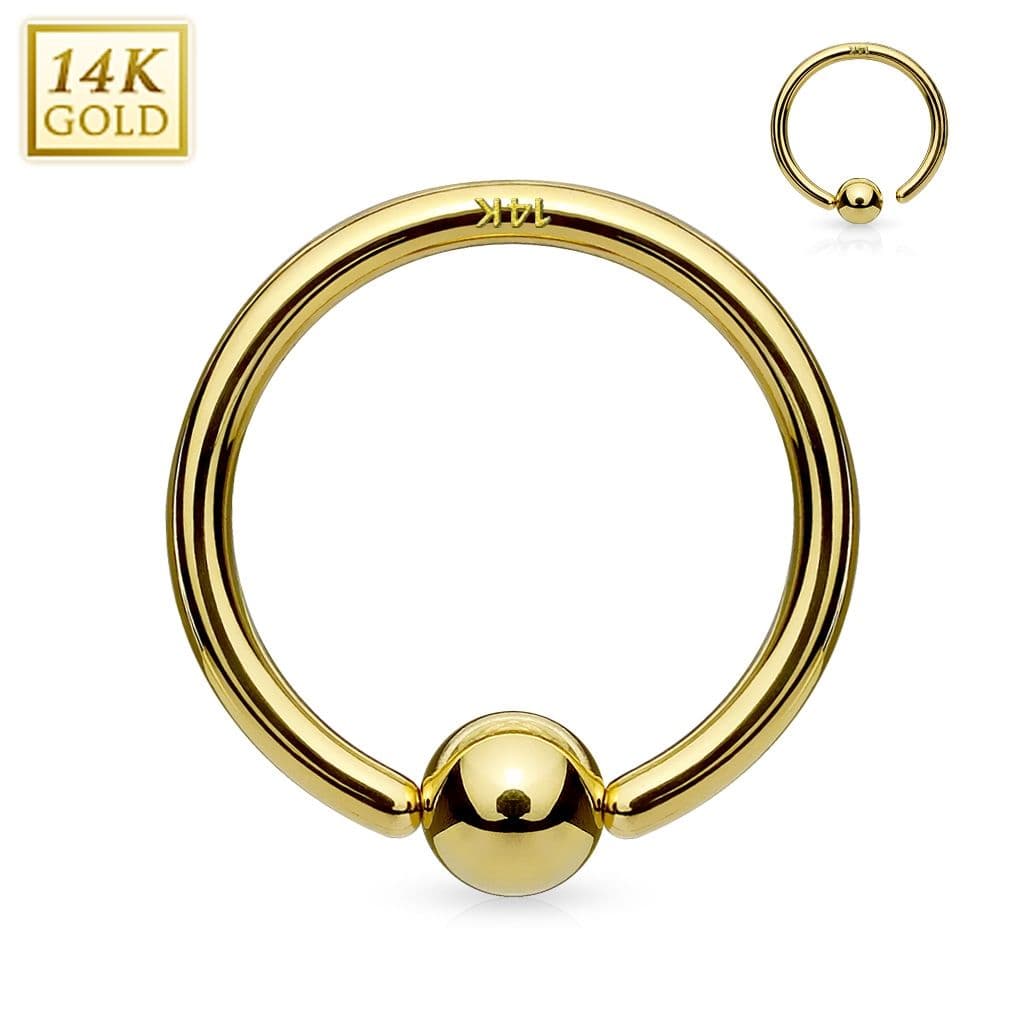Zlatý piercing - kruh, Au 585/1000 (0,45 g, 1,2 x 8 mm, kulička 3 mm) - ZL01042-12083-YG