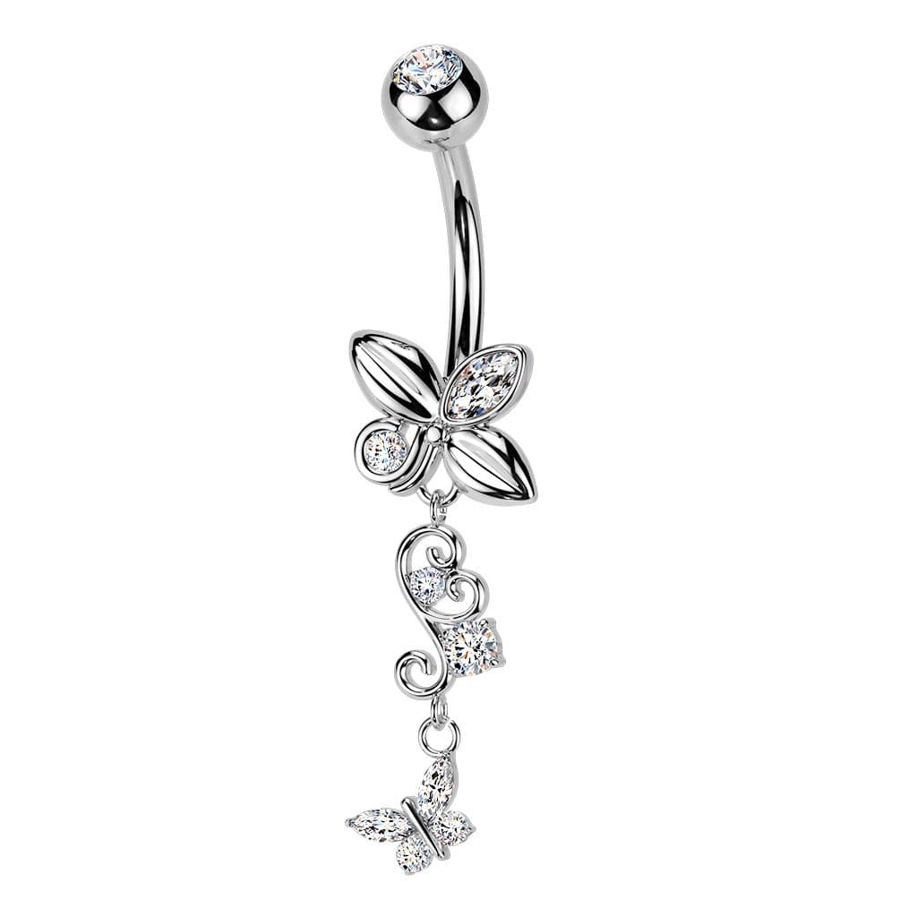 MARRE Visací piercing do pupíku s motýlky - WP0117